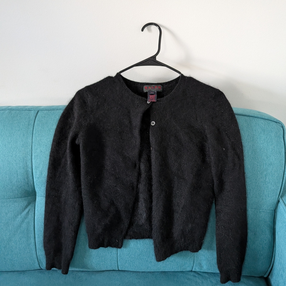Vintage Ralph Lauren Black Rabbit Hair Wool Blend Cardigan